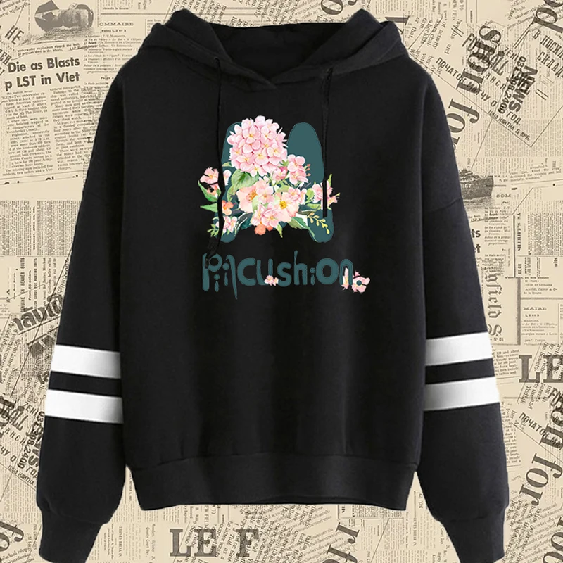 

Spring Autumn Women's Hoodie Fleece Stripe Patchwork Youth College Style M Flower Printing Casual Sweatshirt Female Top