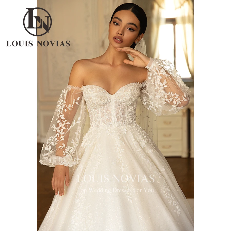 Louis novias-女性のためのプリンセスのウェディングドレス,ブライダルドレス,ランタンスリーブ,ロングトレイン,ラグジュアリー,2024