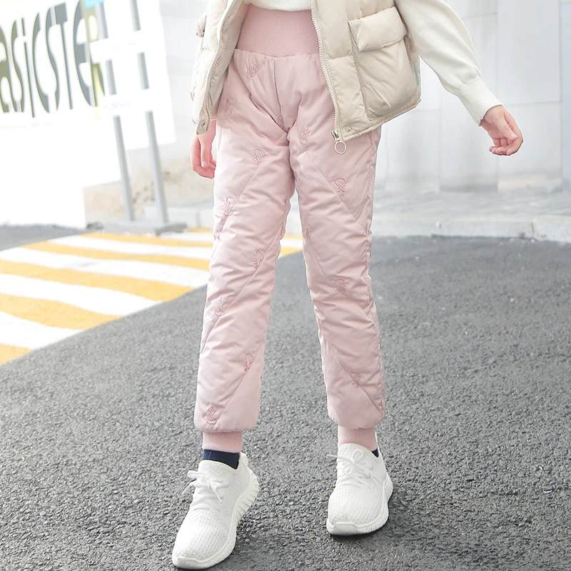 Winter High Waist Duck Down Pants for Girls High Quality Pure Color Teenage Outerwear Trousers Children Warm Leggings Clothes