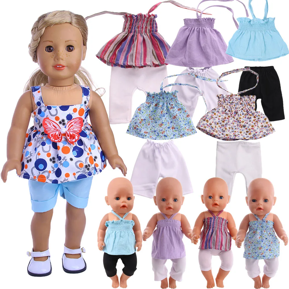 Top + Pants Fashion Suit For Girl 18 Inch American Doll & 43 Cm Baby Reborn Clothes,Our Gneration Baby Girl's Doll Clothes,Sling