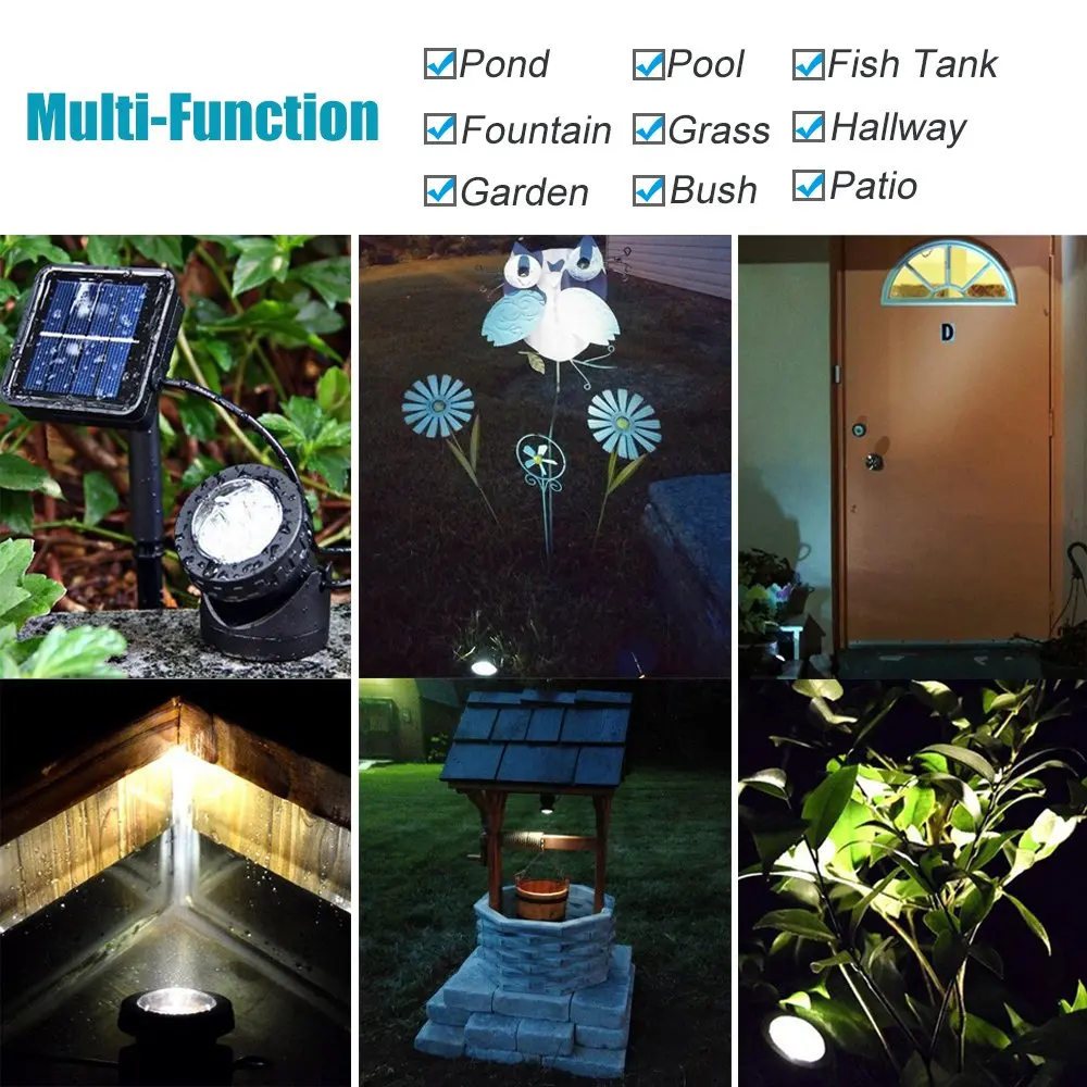 LED Solar Pond Spotlights IP68 Waterproof solar Lights for Pond,Garden,Landscape,Fountain,Outdoor,Lawn