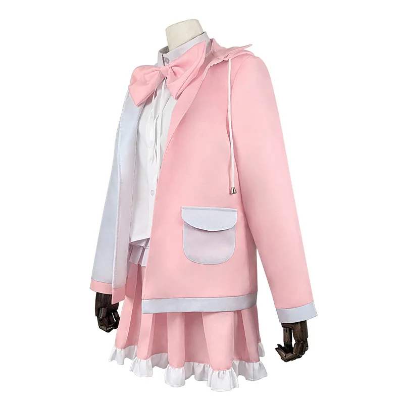 New Dangan Ronpa Monomi Cosplay Costume Pink Long Wig Bear Toy Danganronpa Monokuma JKUniform Hooded Jacket Girl Skirt Set Shirt