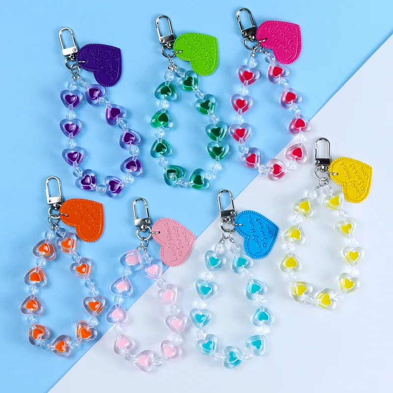 Fashion Heart Bead Keychain Pendant Letter Lovdy Home Sweet Heart Keyring Women Bag Cellphone Charm Acrylic Key Chains