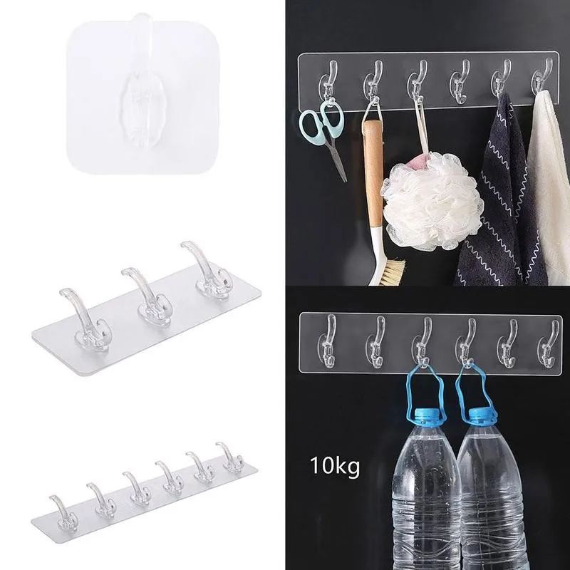 1/3/6 Hooks Transparent Strong Self Adhesive Door Wall Hangers Hooks Suction Heavy Load Rack Cup Sucker for Kitchen Bathroom