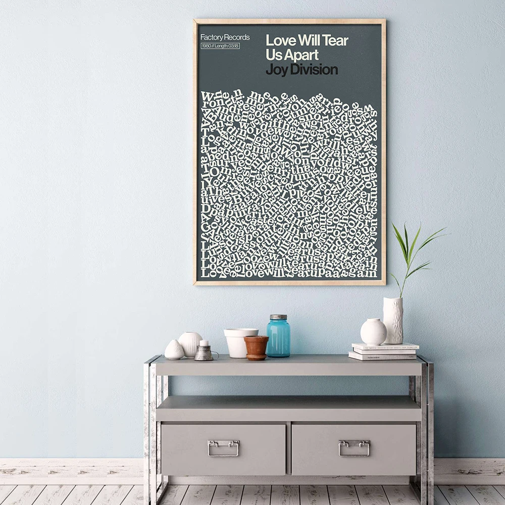 Joy Division song Lyric Print Love Will Tear Us Apart Minimalist Canvas Painting Posters and Prints Wall Art for Room Home Decor