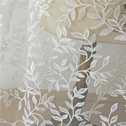 Delicate branch leaves design lace fabric embroideries with sequins shiny bride lace fabrics textile material 130CM Wide Ivory