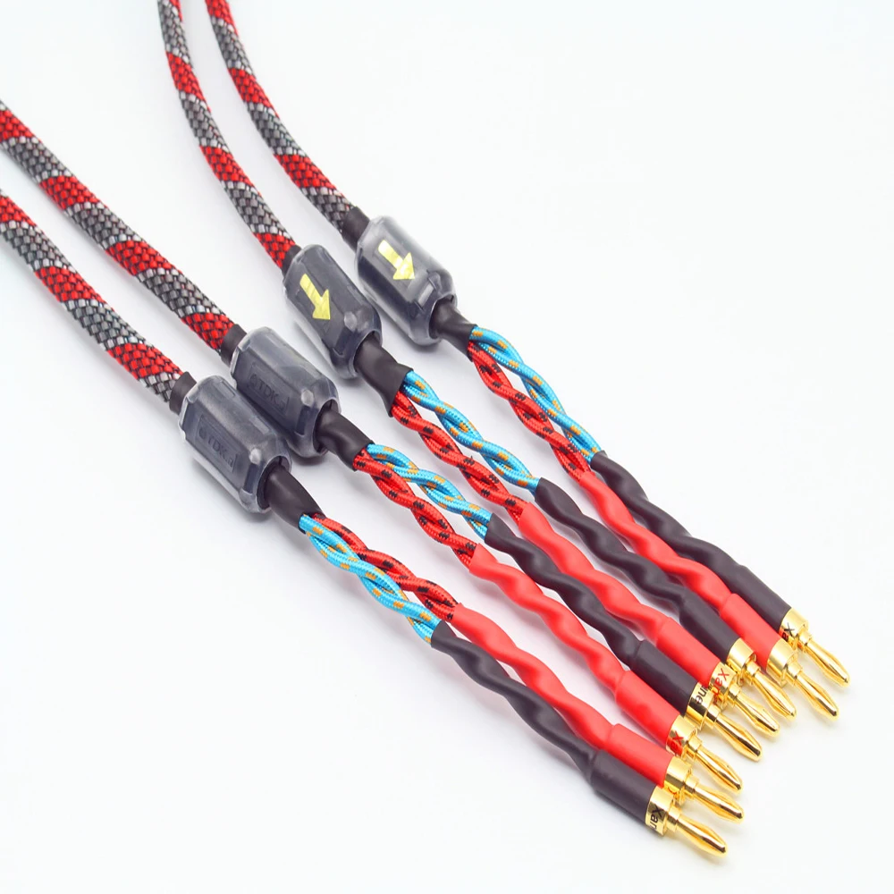 High Quality One Pair oxygen-free copper audio speaker cable HI-FI high-end amplifier speaker cable Banana head cable