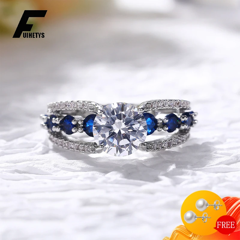 

FUIHETYS Elegant Rings for Women 925 Silver Jewelry with Sapphire Zircon Gemstone Finger Ring Wedding Party Gifts Accessories