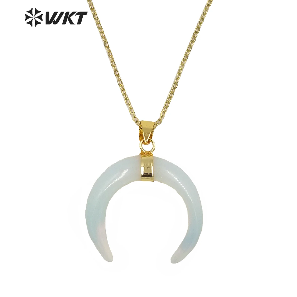 

WT-N850 5pcs Wholesale Charm Opal Horn Necklace & Pendant,18" Gold Chain Horn Necklace Natural Opal Stone Design Horn Necklace