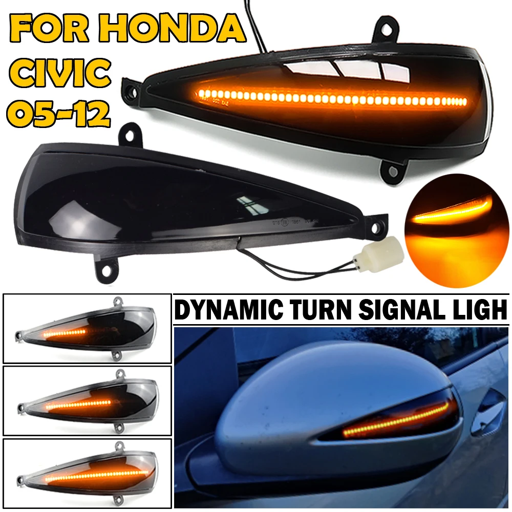 2pcs Dynamic Blinker For Honda Civic 8th MK8 Hatchback LED Turn Signal 3D 5D Light Side Mirror Lamp 2006 2012 FN2 FN FK