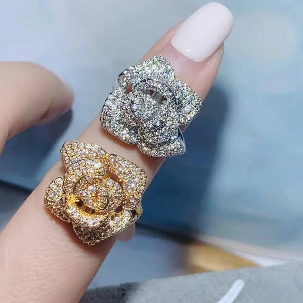 Luxury Rose Flower Stackable Rings for Women Wedding CZ Finger Rings Beads Charm Ring Bohemian Beach Jewelry  J1959