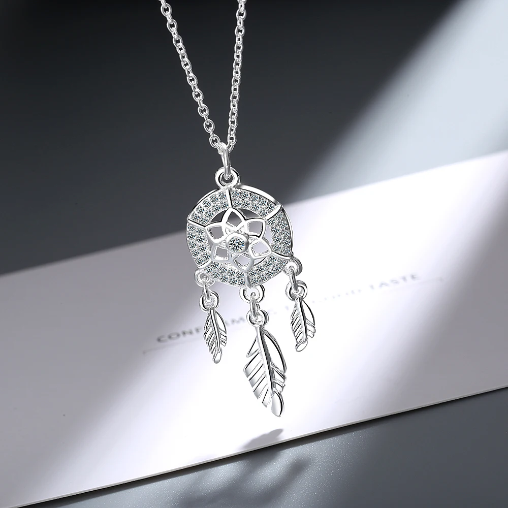 100% 925 Sterling Zilver Dreamcatcher Feather Charm Ketting Hanger Zilveren Dream Catcher Hanger Verklaring Choker Ketting