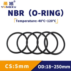 NBR O Ring Seal Gasket Thickness CS5mm OD18-250mm Wear Resistant Automobile Petrol Nitrile Rubber O-Ring Waterproof Black