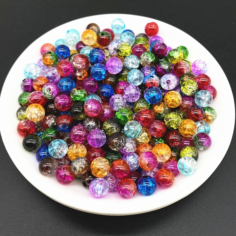 50pcs/lot 8mm Double Colored Cracked Beads Acrylic Round  Loose Spacer  Jewelry Making Bracelet Pendant Earring DIY