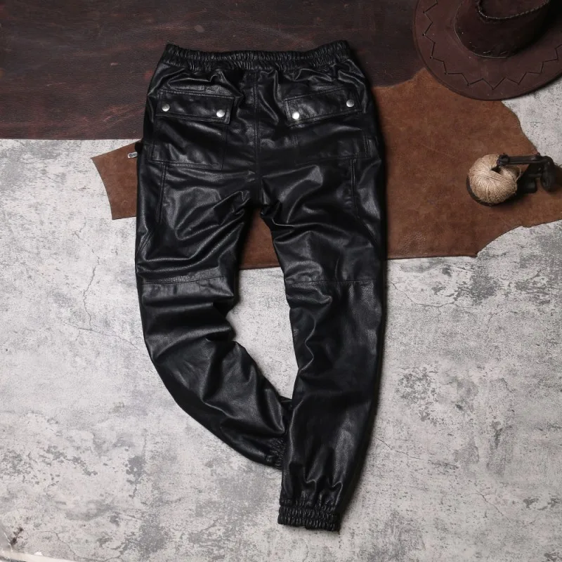 Black High Street Biker Pants Korean Style Spring Autumn New Classic Vintage Mens Solid Fashion Casual Pants Concise