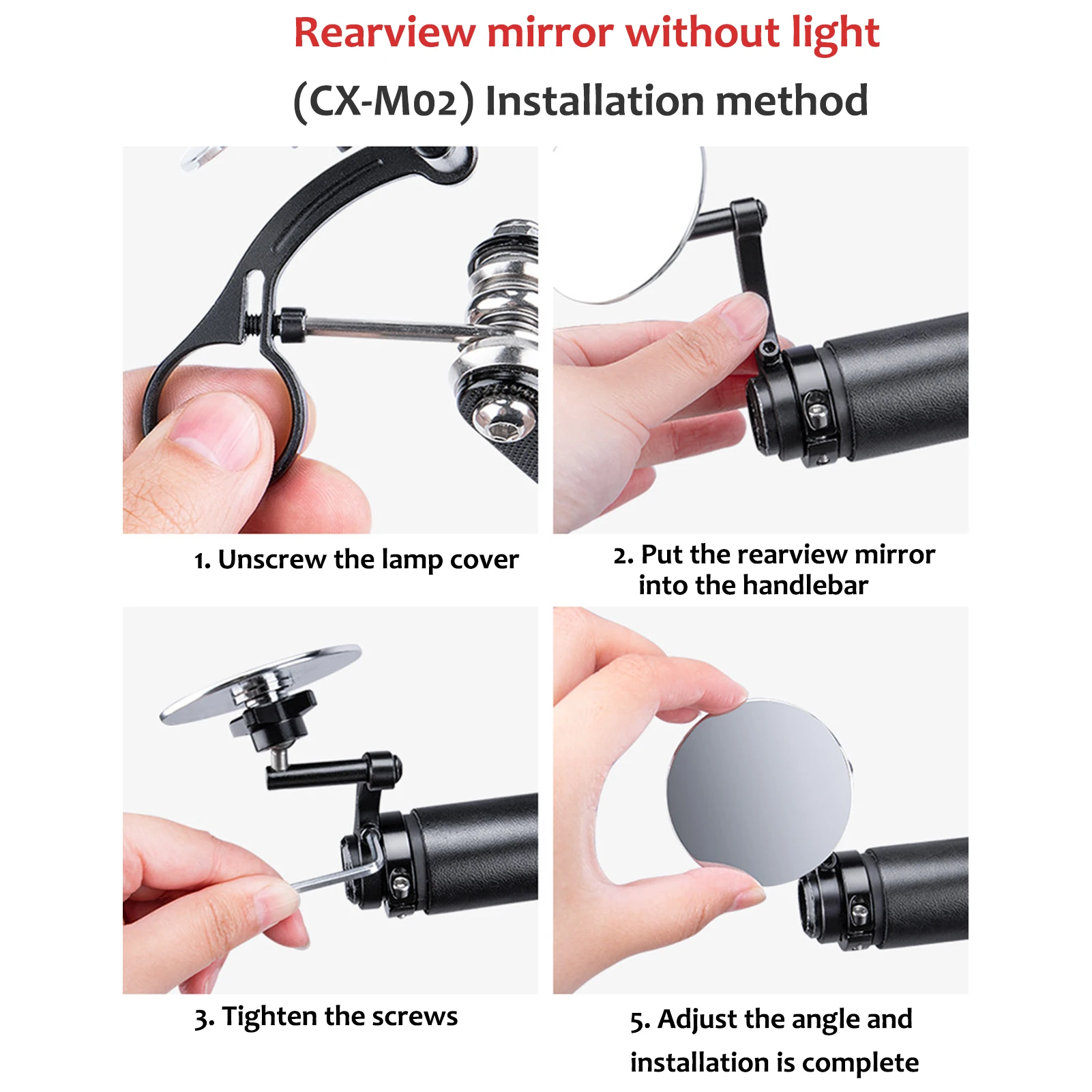 Bike Handlebar Mirror Bicycle Rearview Mirror With Light Angle-adjustable Stainless Steel Back Mirror For Cycling Bike Part