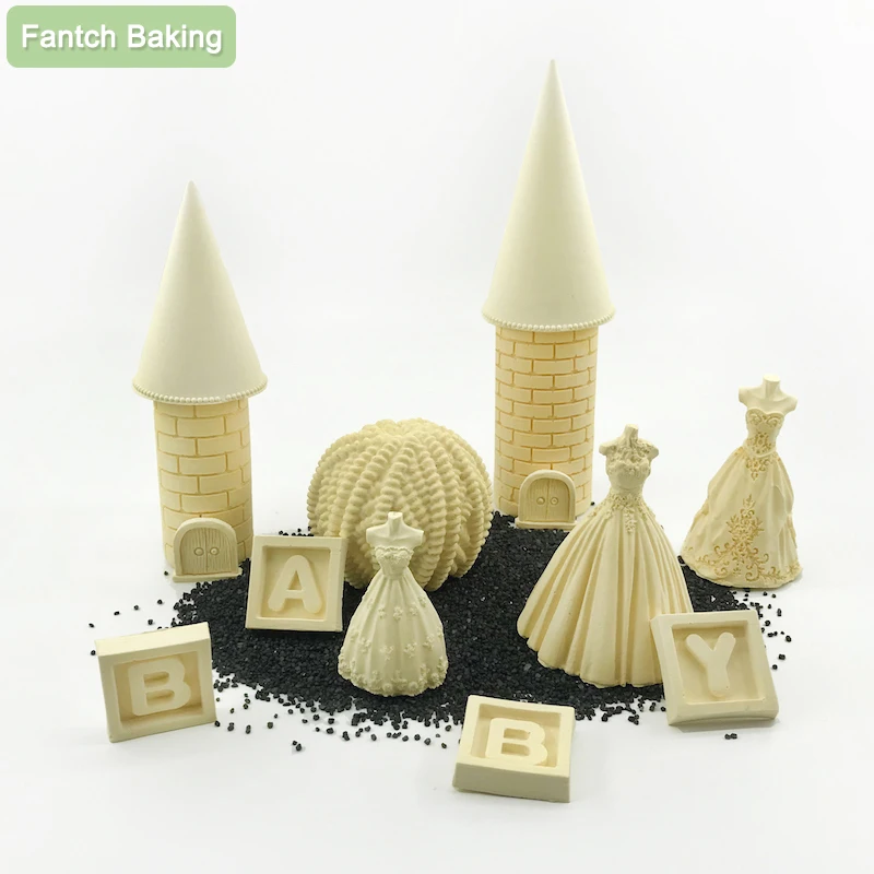 Wedding Dress Skirt Castle Tower Silicone 3D Mold For Fondant Chocolate Cake Decoration Bakeware DIY Plaster Resin Art Mould