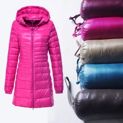 Mulheres Inverno Ultra Light Down Jacket Chaqueta Mujer Plus Size X9212 6XL Tamanho Grande Casacos Com Capuz Longo Para Baixo Casaco Feminino