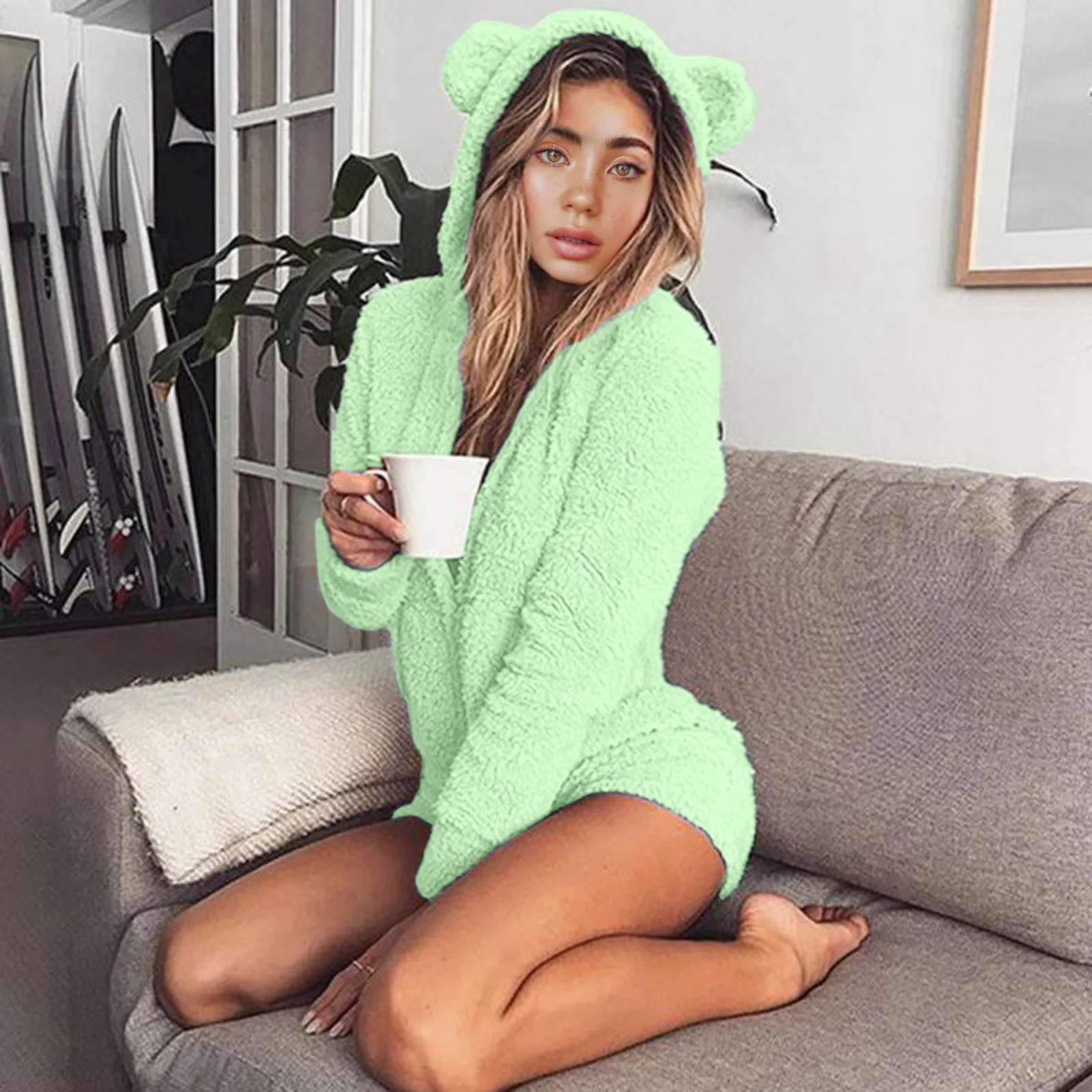 Women Jumpsuits Fleece Pajama Bear Ear Hooded Bodysuit Shorts Winter Warm Tracksuit Streetwear One-piece Sleepwear Plus Size