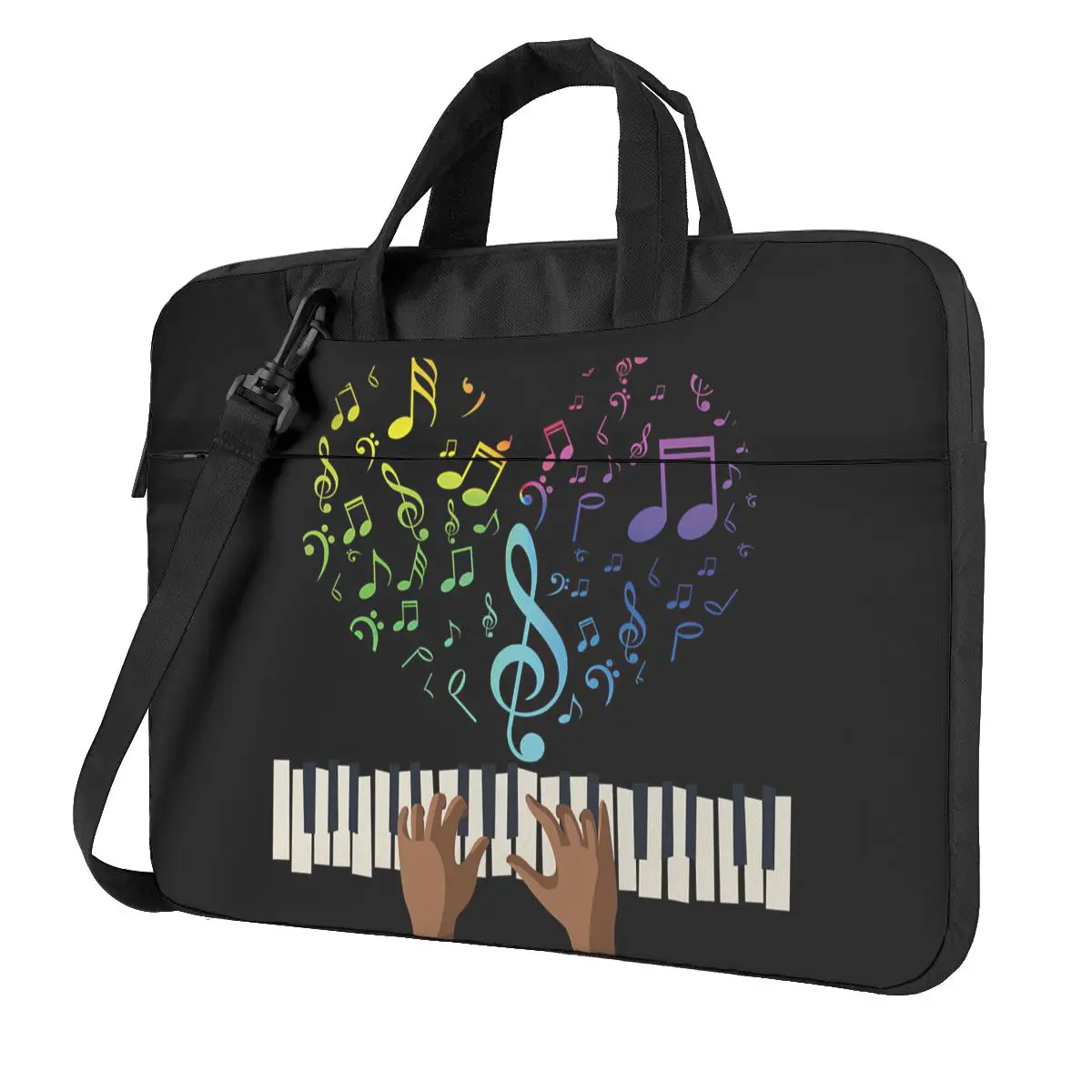 Piano Heart Music Notes Treble Clef Piano Keyboards Gift Laptop Bag Case Protective Vintage Computer Bag Crossbody Laptop Pouch