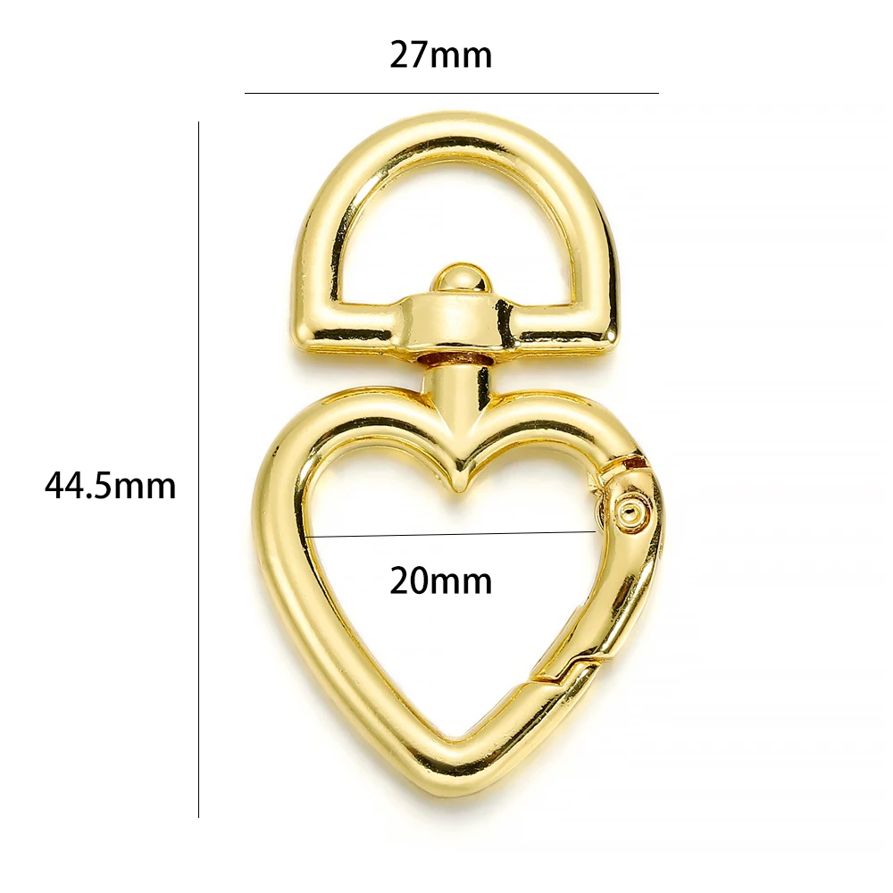 5Pcs/lot Peach Heart Shape Metal Spring Clasp Hooks Carabiner Key Ring Connectors For DIY Keychain Jewelry Making Accessories