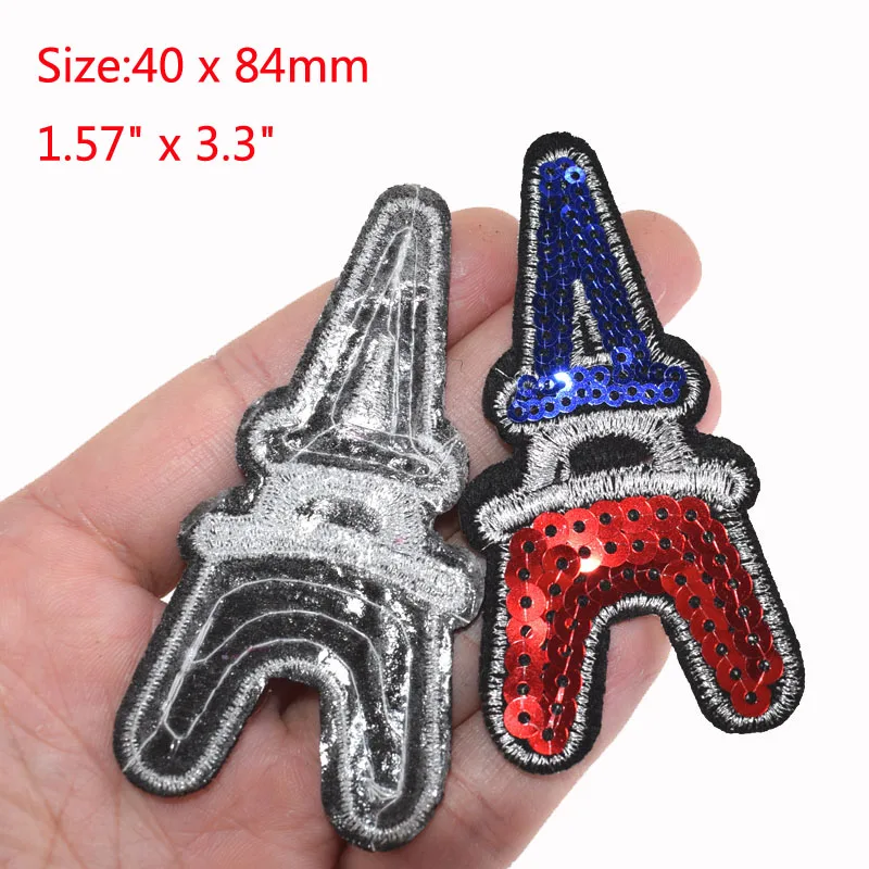 2Pcs Sequines Tower Iron On Patches For Clothing Embroidery Patch Badge Stickers DIY Accessories