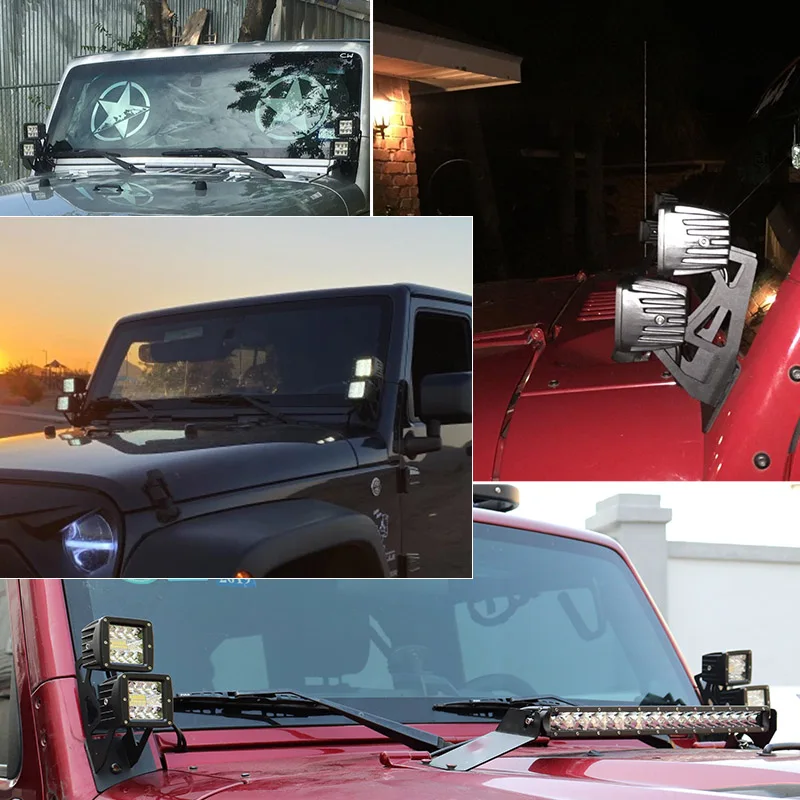 Dual Led A-Säule Pods Arbeitsleuchten Montagehalterung Für Jeep Wrangler JK 2007-2018 Windschutzscheibe Working Cude Led Nebelscheinwerfer Halter – Detail 1