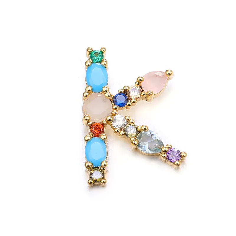 Juya handgefertigte 18K vergoldete Regenbogenkristalle, Opal-Edelsteine, 26 Alphabetbuchstaben, Anfangsbuchstaben-Anhänger für DIY-Namensschmuckherstellung – Detail 17