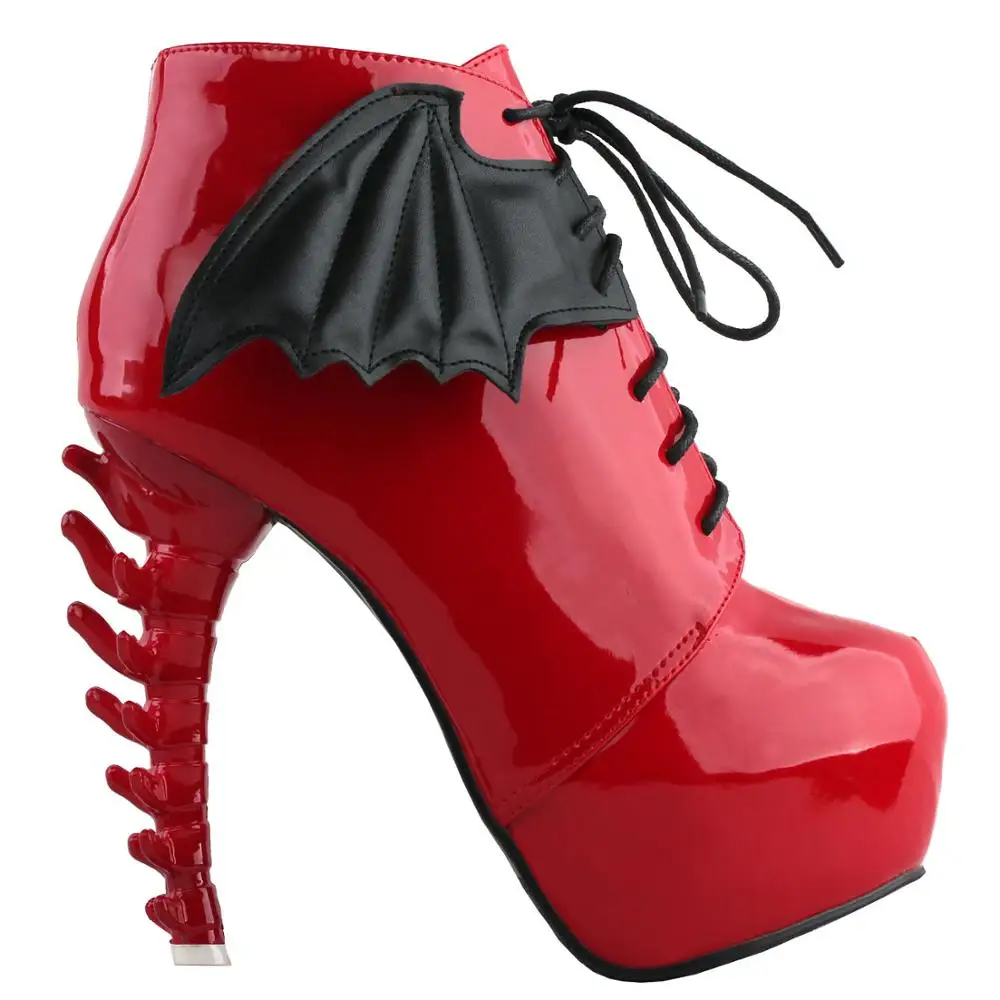 LF80658 Show Story Punk Two Tone Wings Lace Up Bone Heels Platform Ankle Boots