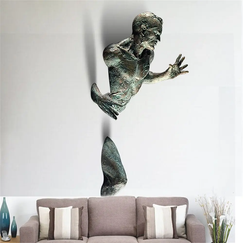 3D przez ścianę rysunek rzeźba żywica galwanizacja imitacja miedzi abstrakcyjny charakter Ornament statua salon Home Decor