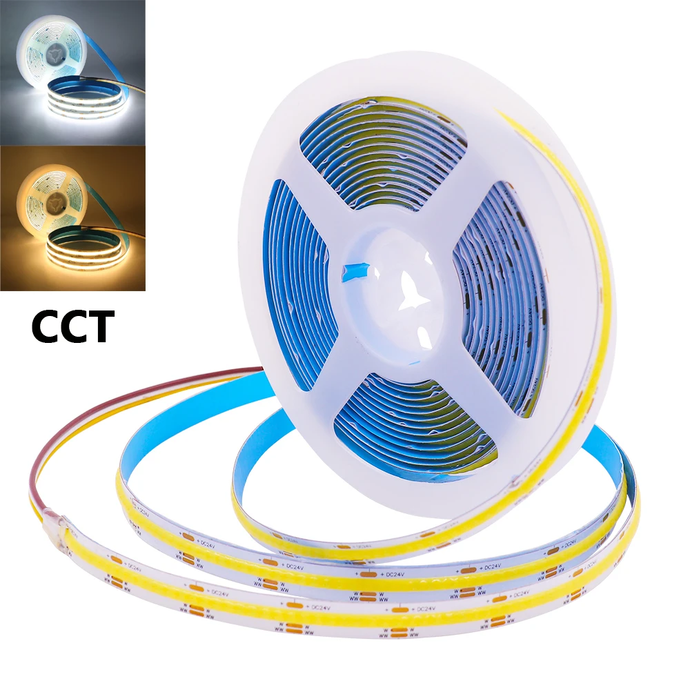 5M CCT LED COB Strip Light 512 LEDs High Density Flexible FOB LED Tape Lights DC12V 24V White Warm White Linear Ribbon Lighting