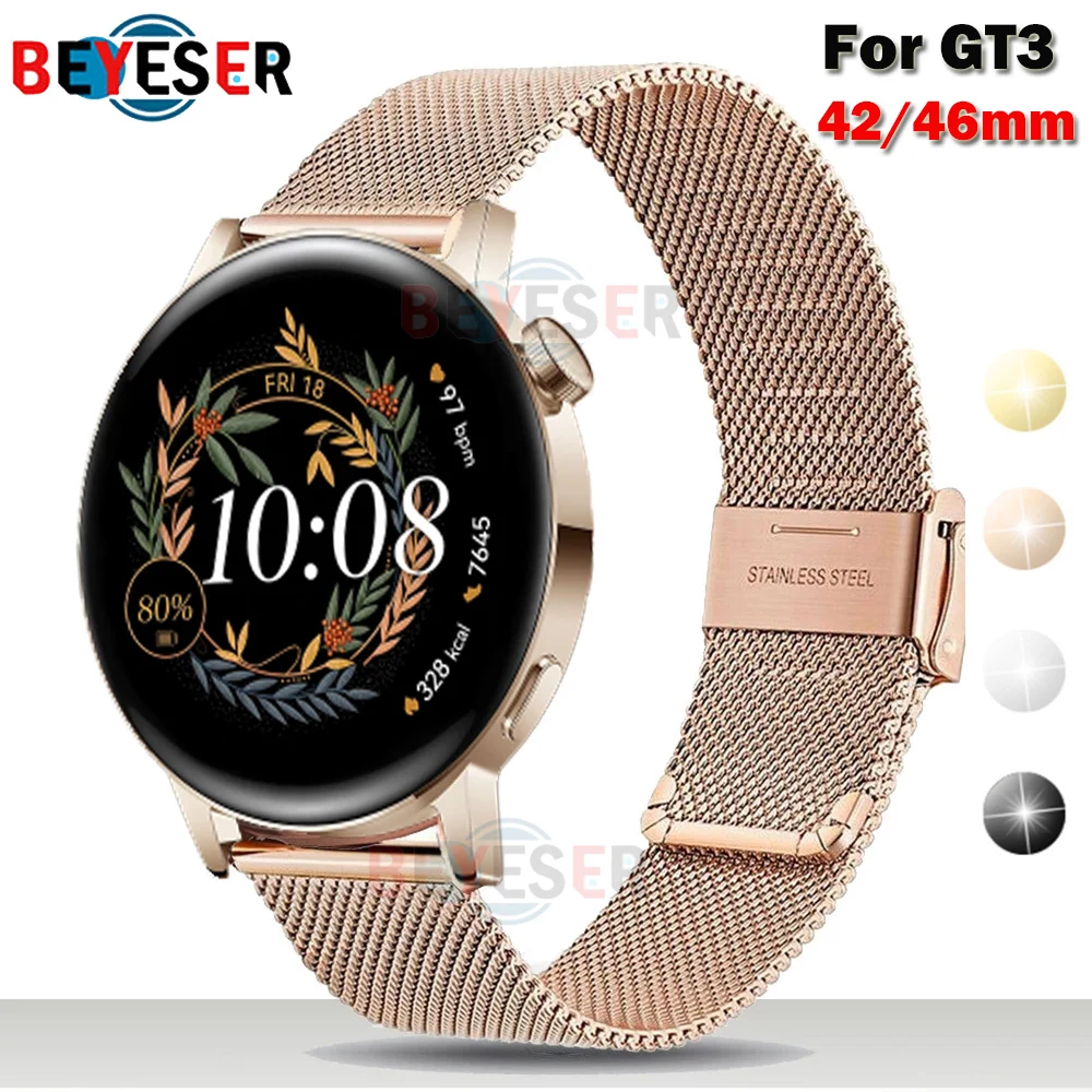 For Huawei GT3 42mm/46mm SmartWatch Band GT GT2 42mm Milanese Stainless Steel Band Bracelet Universal 20/22 mm Replacement Strap