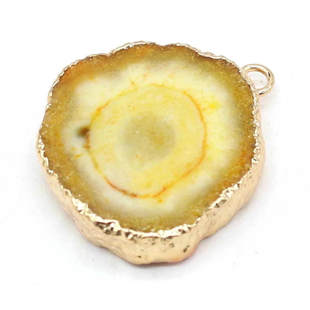 Natural Stone Druzy Pendants Gold plated Round Slice Druzy Quartzs for Jewelry Making Diy Necklace Accessories