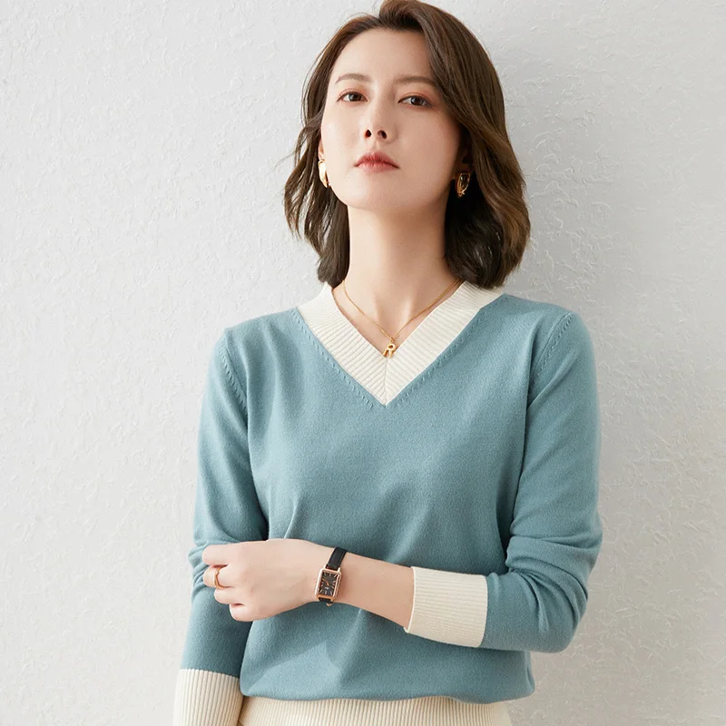 2021 fashion sweater Pullover V-neck female cashmere sweater casual knitted pullover women\'s sweater top autumn and winter