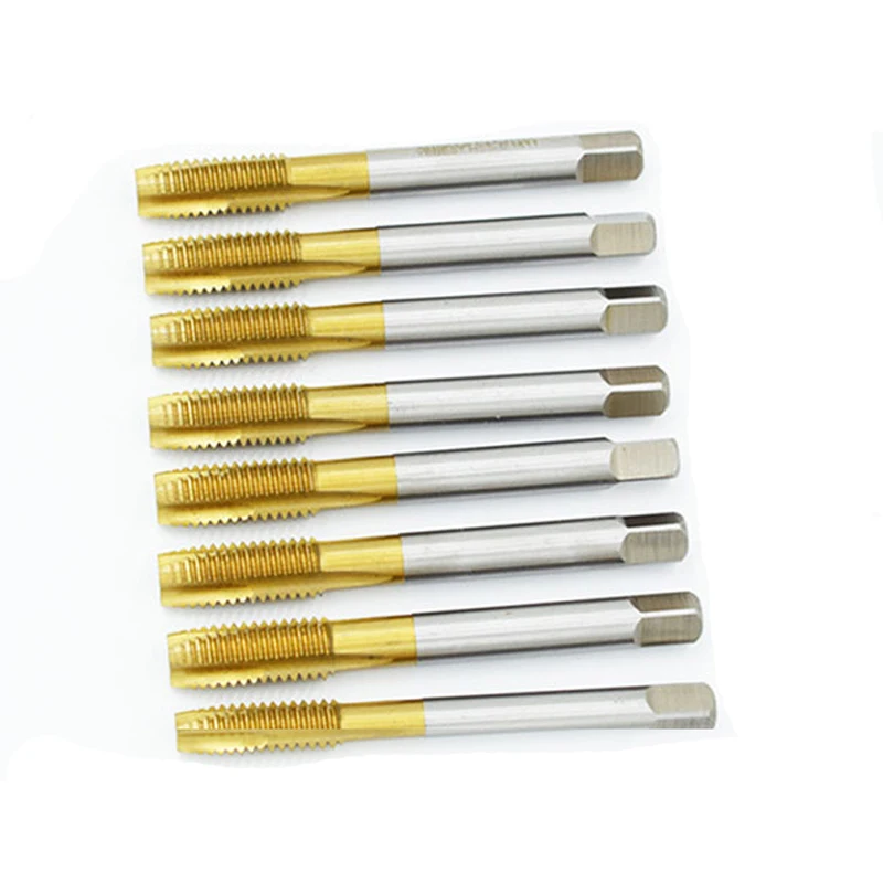 Titanium Coated High Speed Steel Spiral Point Plug Thread Screw Tap Tool Set Forward Chip Ejection Round Shank Taps and Dies