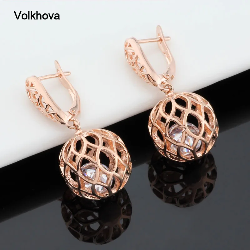 2022 New Fashion Hollow Spherical Ball Design Cubic Zirconia Rose Gold Color Earrings For Women Party Jewelry earing