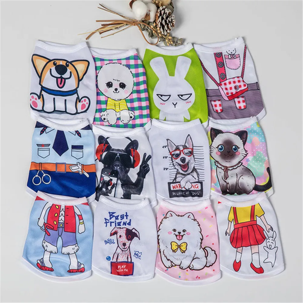 

Miflame Funny Dog Clothes Summer Dog Shirts For Puppy Sleeveless Pomeranian Schnauzer Vests Cartoon Pet T-shirt Cute Dog Costume