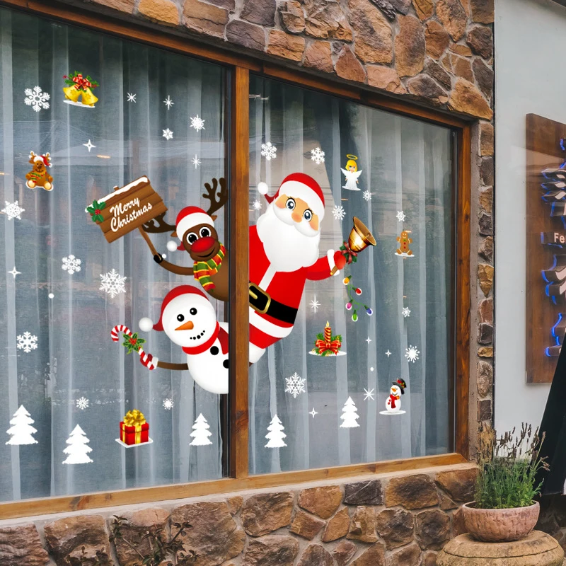 Christmas Wall Window Stickers Christmas Decoration For Home 2024 Merry Christmas Ornaments Xmas Navidad Happy New Year 2025