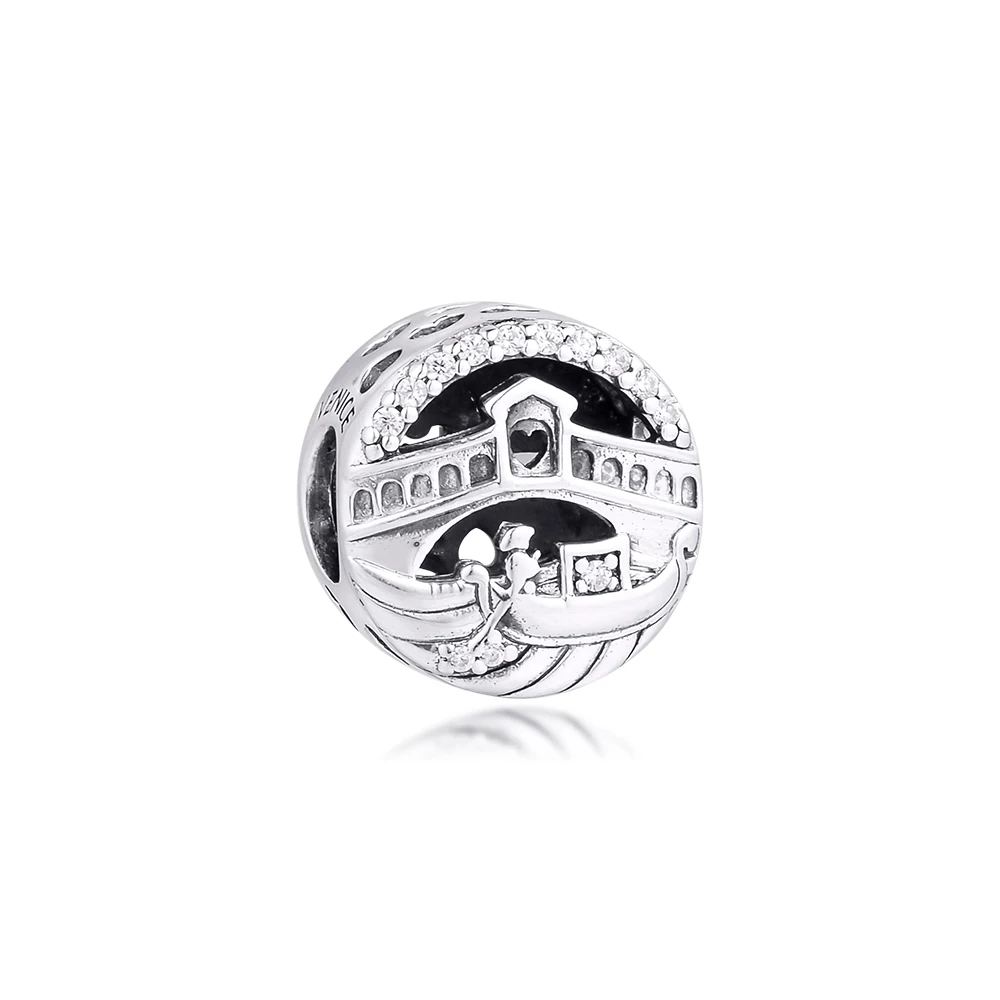 Silver charm 100% Real 925 Sterling Silver Venice Colosseum Openwork Charm Fits Original  Bracelet  Beads Silver Jewelry Gift