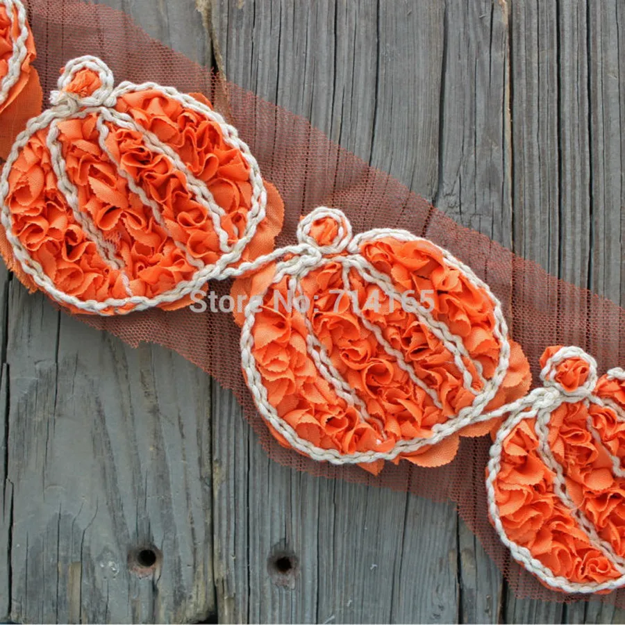 1 Yard Halloween Shabby Flower Trim Pumpkin Flower Trims Rose Chiffon Flower