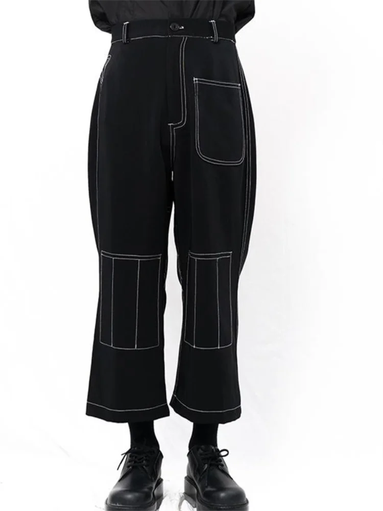 Men's Casual Pants Wide Leg Pants Straight Pants Spring And Autumn New Black Car Seam Geometric Design Loose Flared Pants