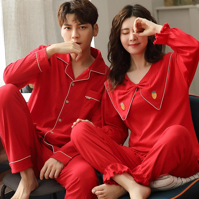 

Couple pajamas Korean style long-sleeve cotton solid color women's wedding winter home service suit dressing gown sexy nightwear