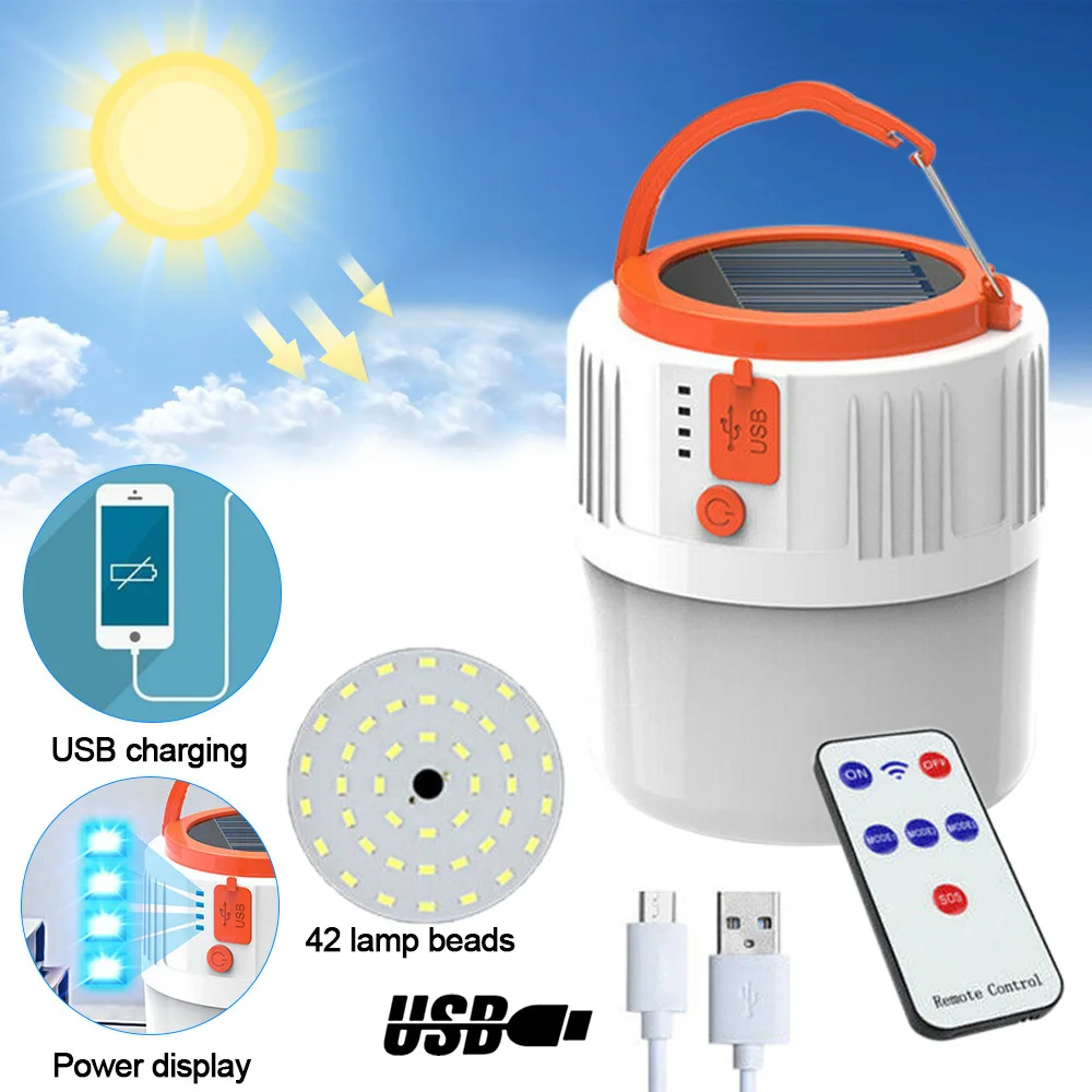 

New Solar Led Bulbs Light Outdoor USB Rechargeable Flashlight Emergency Portable Street Stall Tent Night Lamp Camping Lantern