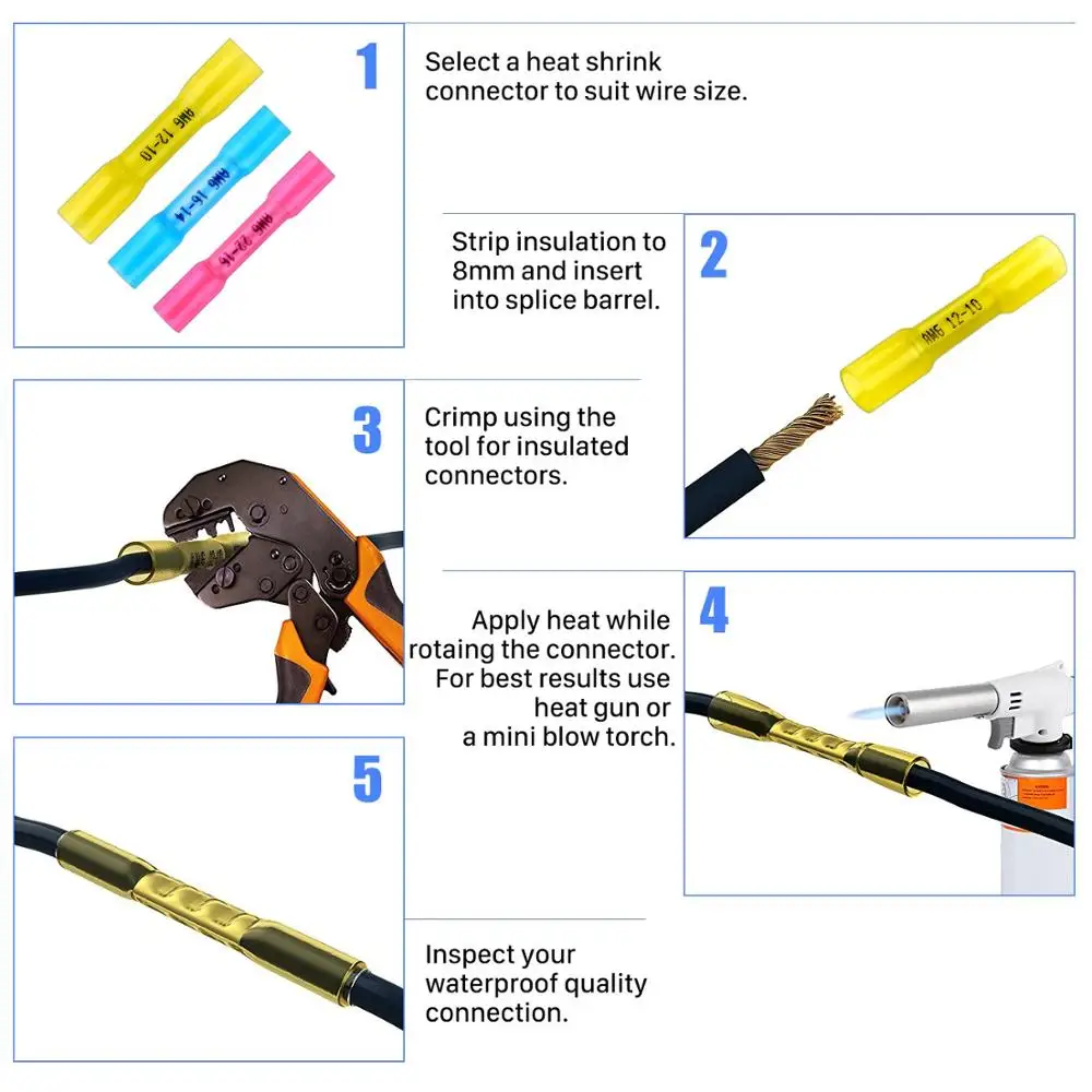 330/200/100PCS Heat Shrink Butt Connectors-Waterproof Electrical Wire Connectors-Insulated Crimp Connectors Butt Splice