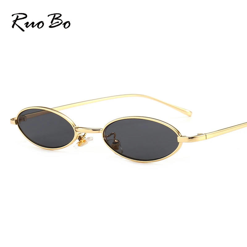 RUOBO Brand Design Retro Small Metal Frame Oval Sunglasses Unisex Clear Len Eyeglasses UV400 Sun Protection Shades Oculos De Sol