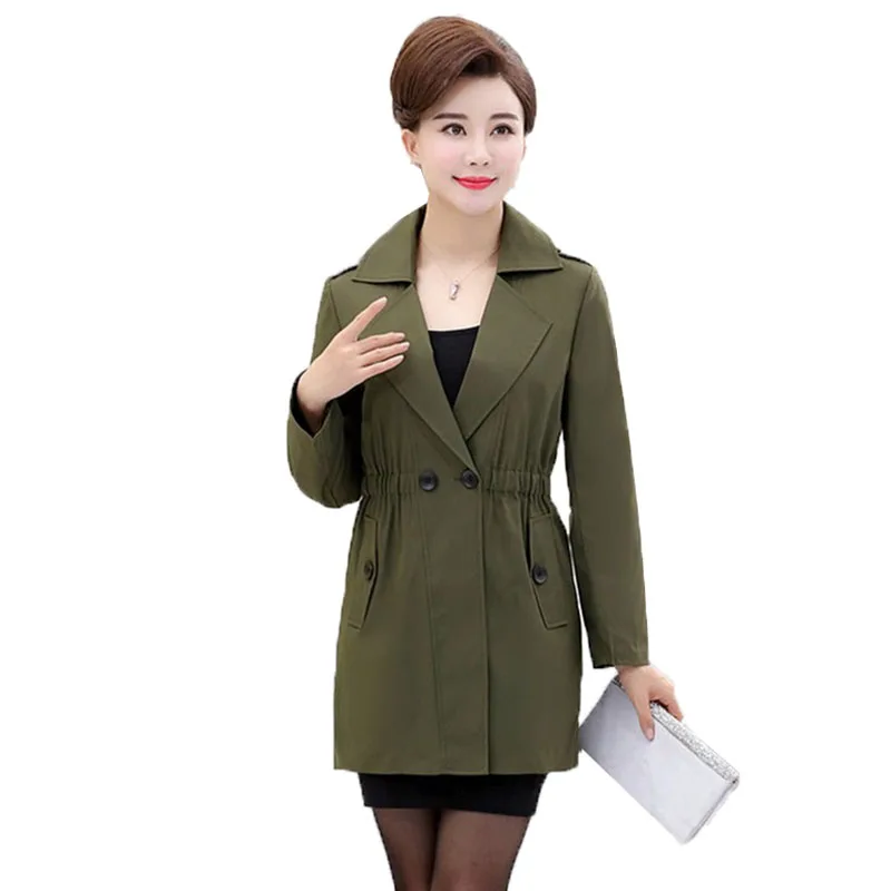 

Middle-Aged Elderly Women's Trench Coat New 2023 Spring Autumn Coat Tops Mid-Length Thin Casual Windbreaker Outerwear 5XL