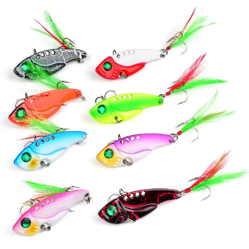 Señuelos de Pesca cuchara para Lucio 55mm 11g 8 colores con gancho triple cuchara Wobble Metal duro cebo Vib Spoonbait señuelo de aparejos de pesca