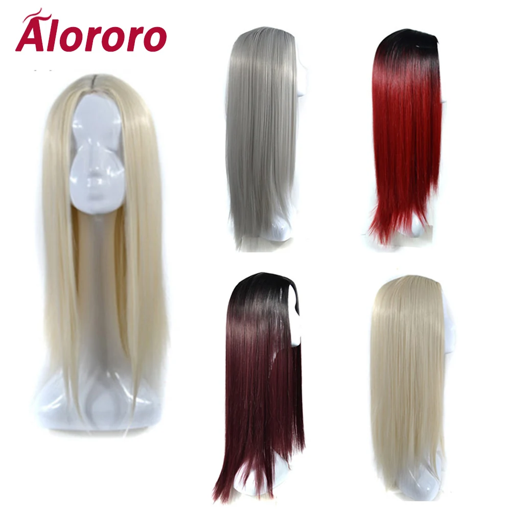 Alororo 26 inch Long Straight Synthetic Wigs Party Fashion White Red Gray High Temperature Wire Hair  Wigs for Women