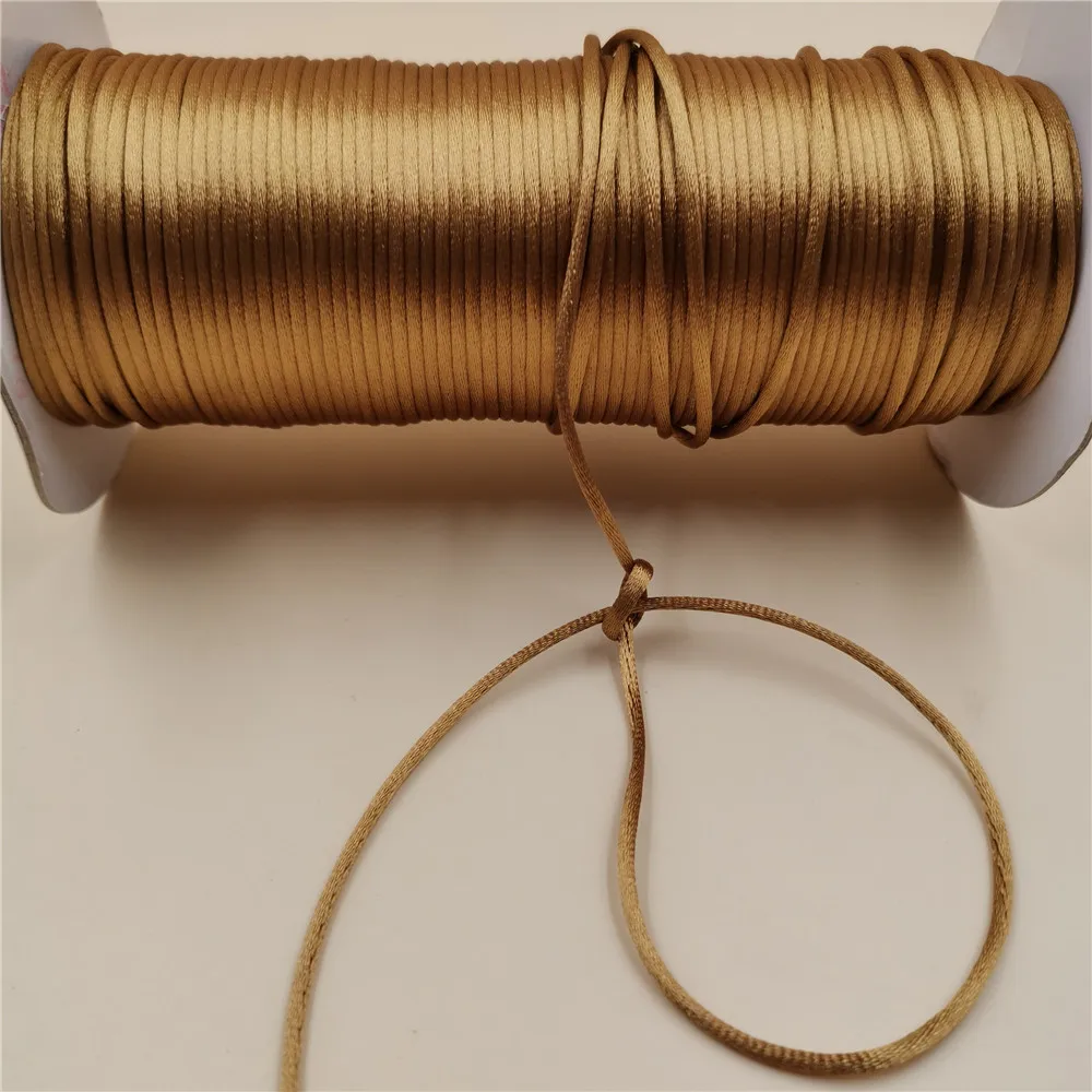 2mm Gold Rattail Satin Cord Thread Chinese Knot Macrame Bracelet Braided String DIY Tassels Beading Thread 10-225meters