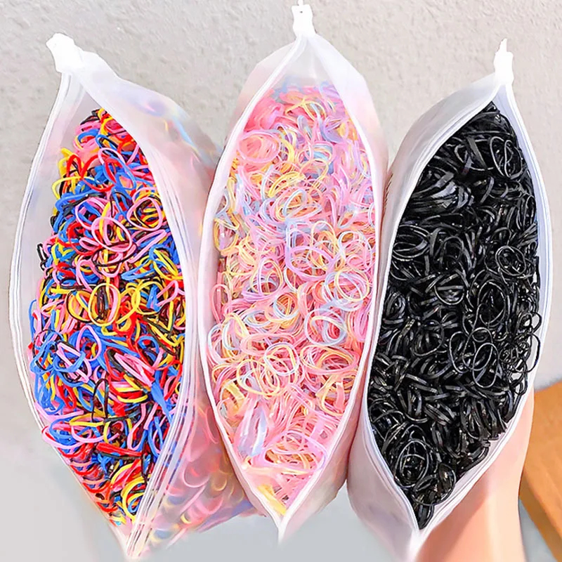 

1000PCS/Bag Cute Candy Color Elastic Hair Scrunchie For Girl Women Hair Accessoires Fashion Tie Kids Baby Disposable Rubber Band